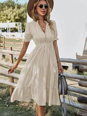 Clara Pennington | Striped V-Neck Summer Dress