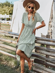 Clara Pennington | Striped V-Neck Summer Dress