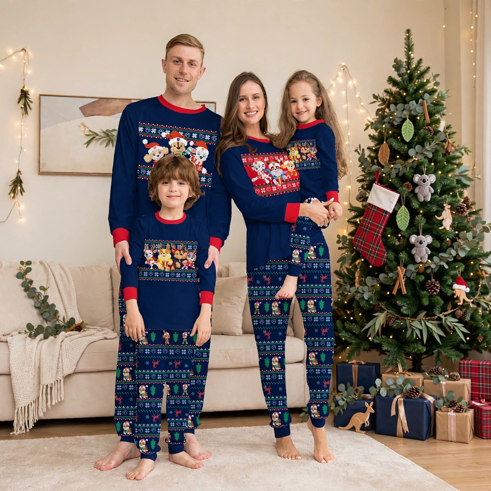 Cocoa | Navy Fair Isle Puppy Print Christmas Pyjamas Unisex & Family