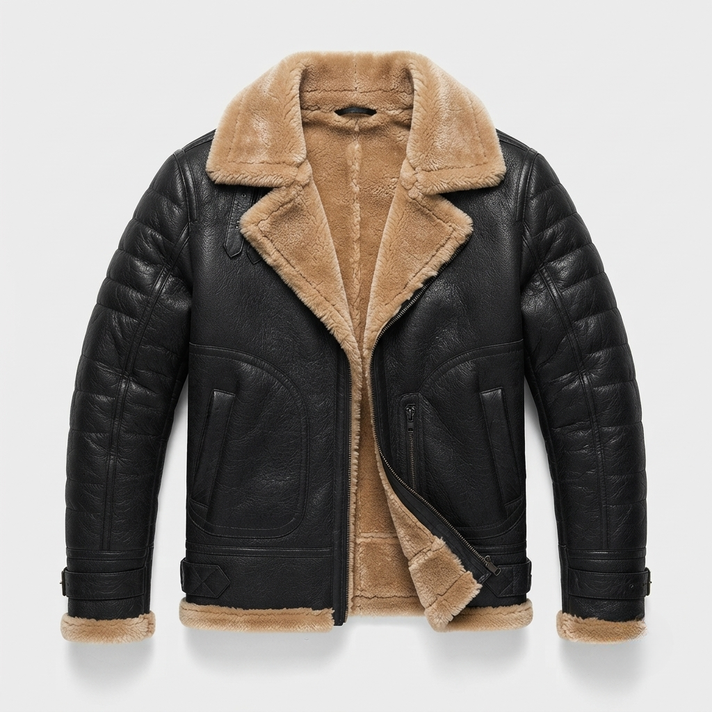 Connor Reid | Sherpa-Lined Leather Biker Jacket For Men