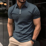 Cosimo Wattleford | Mocha Gradient Check Zip Polo Shirt For Men