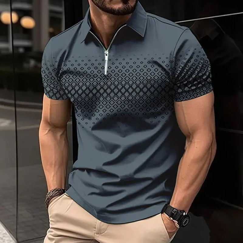 Cosimo Wattleford | Mocha Gradient Check Zip Polo Shirt For Men