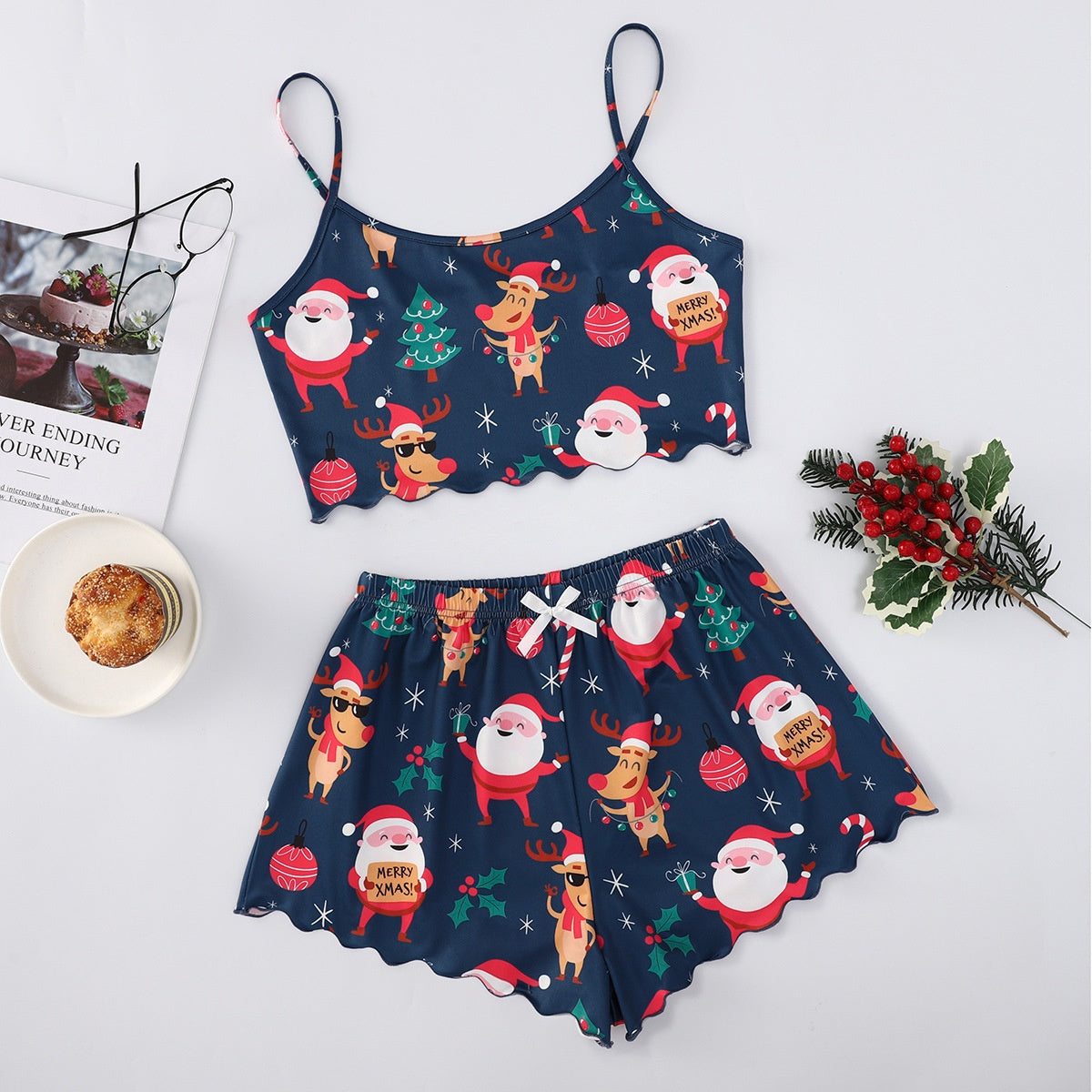 Sugar Plum | Green Gingerbread Print Christmas Pyjamas For Women