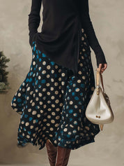 Imogen Fairweather | Turtleneck Knit Top & Polka Dot Skirt Set For Women