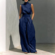 Valentina Creswell | Linen-Look Wide Leg Two-Piece Set For Women