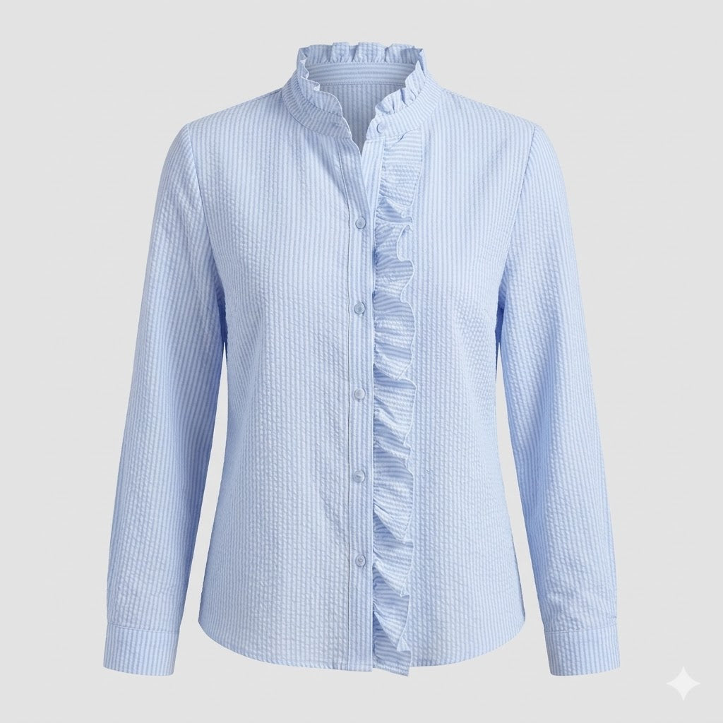 Amélie Rousseau | Soft Ruffle Detail Blouse with Elegant Textured Finish For Women