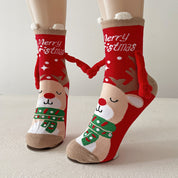 Joy | Red Santa Hand-Holding Christmas Socks Unisex & Couples