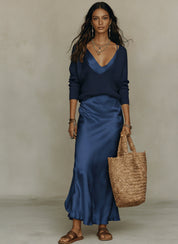 Harper Collins | Satin Maxi Skirt & Knit Sweater Set For Women
