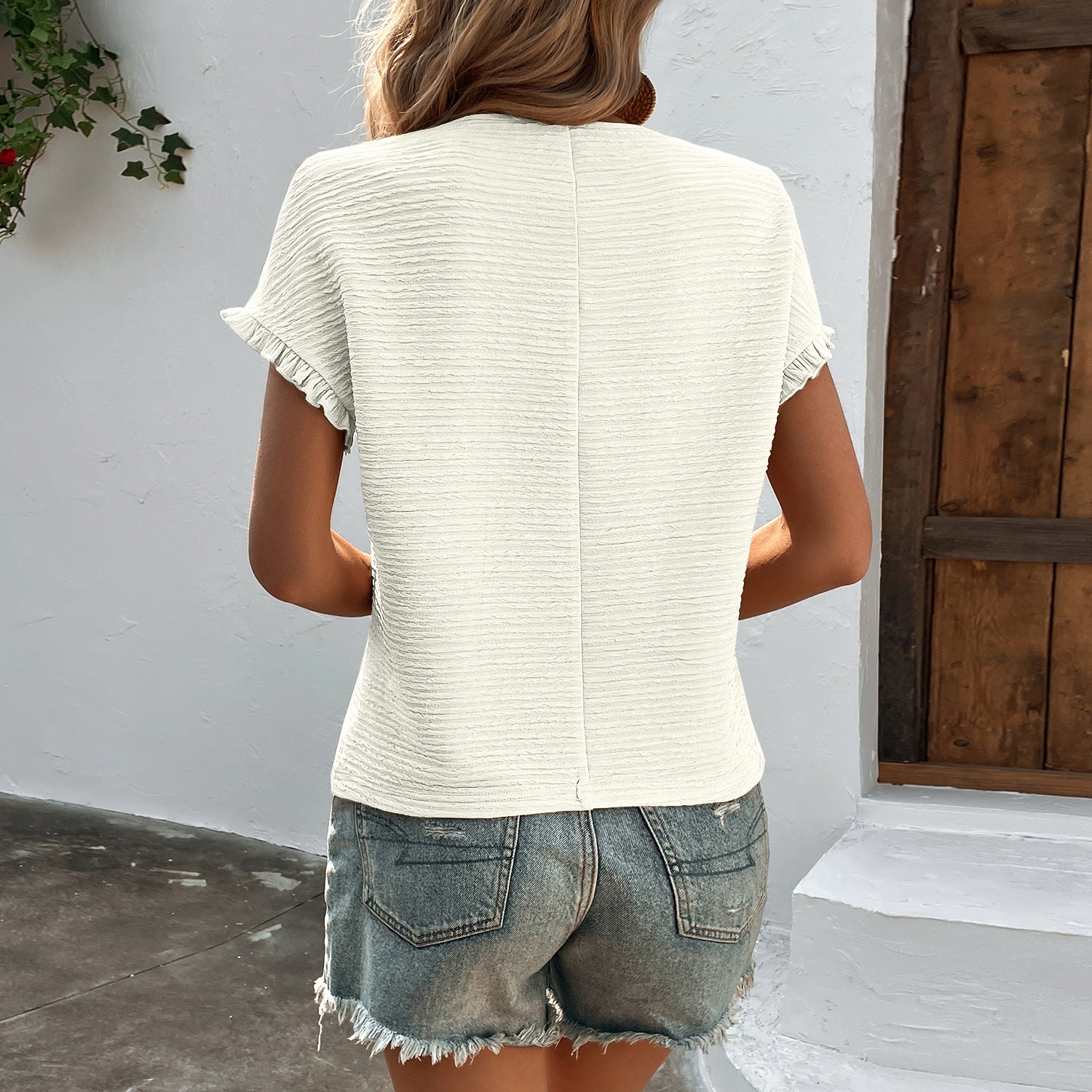 Olimpia Linworth | Textured Ruffle Sleeve T-Shirt For Women