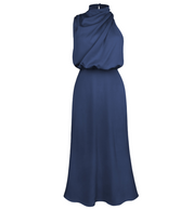 Diletta Ostmore | Draped Halter Neck Satin-Look Maxi Dress For Women