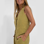 Emma Sheridan | Linen Vest & Wide-Leg Pants Set For Women