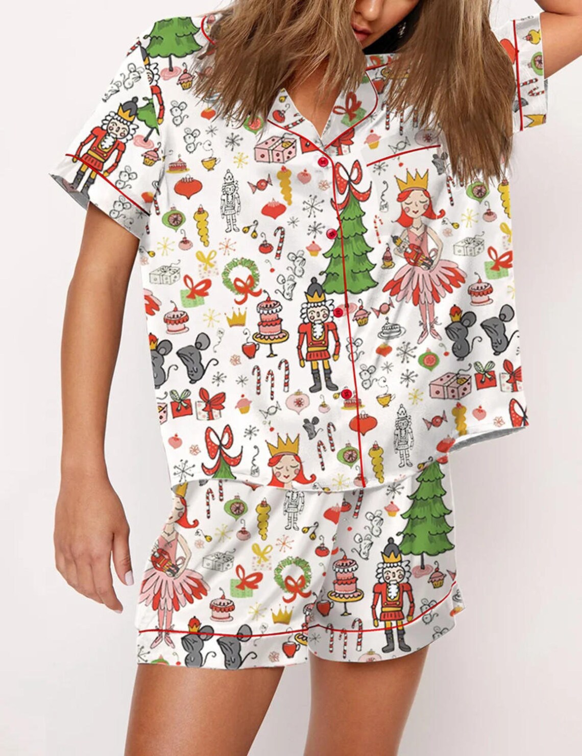 Tinsel Town | Black Candy Cane Print Christmas Pyjamas For Women
