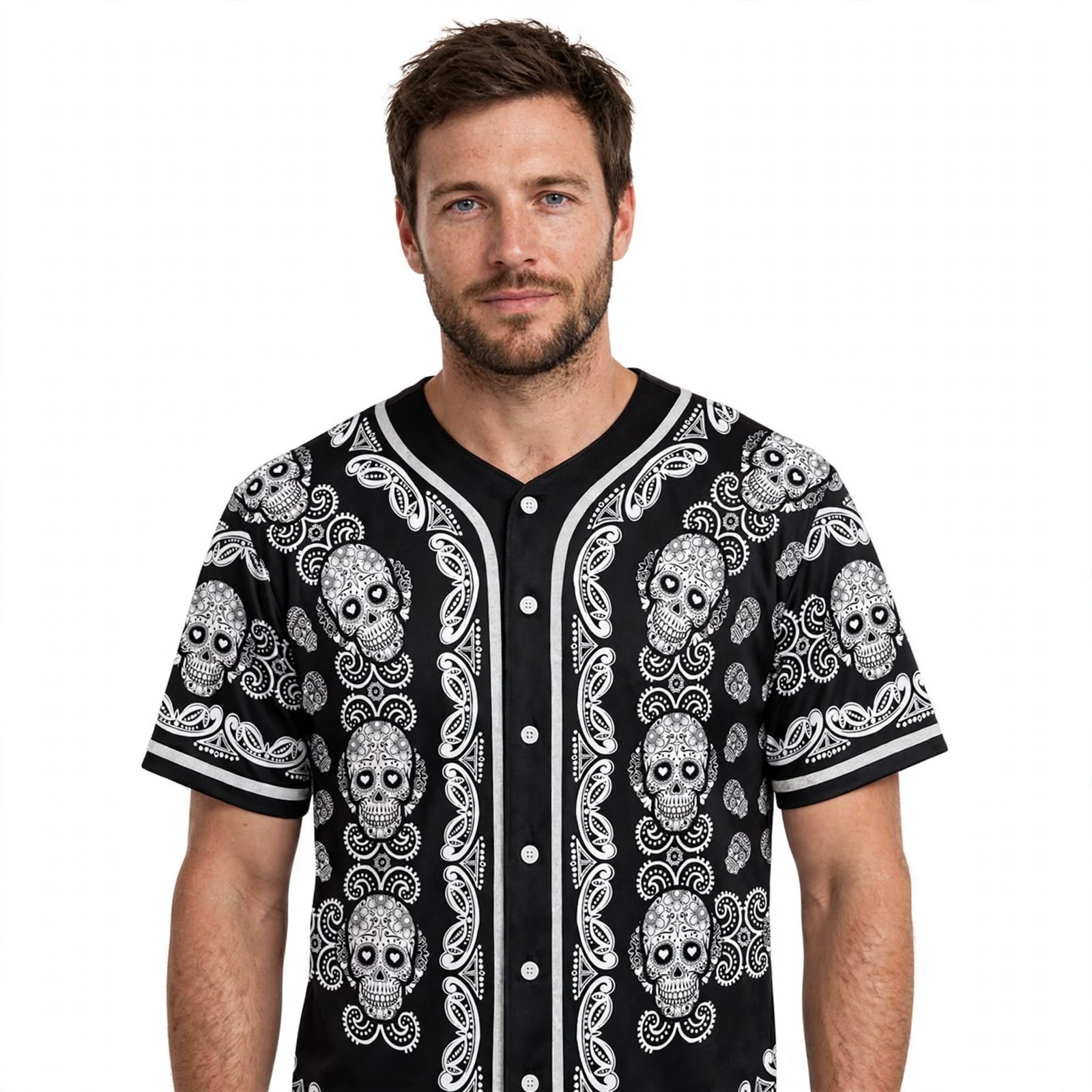 Ronan Kavanagh | Skull Print Baseball Jersey For Men
