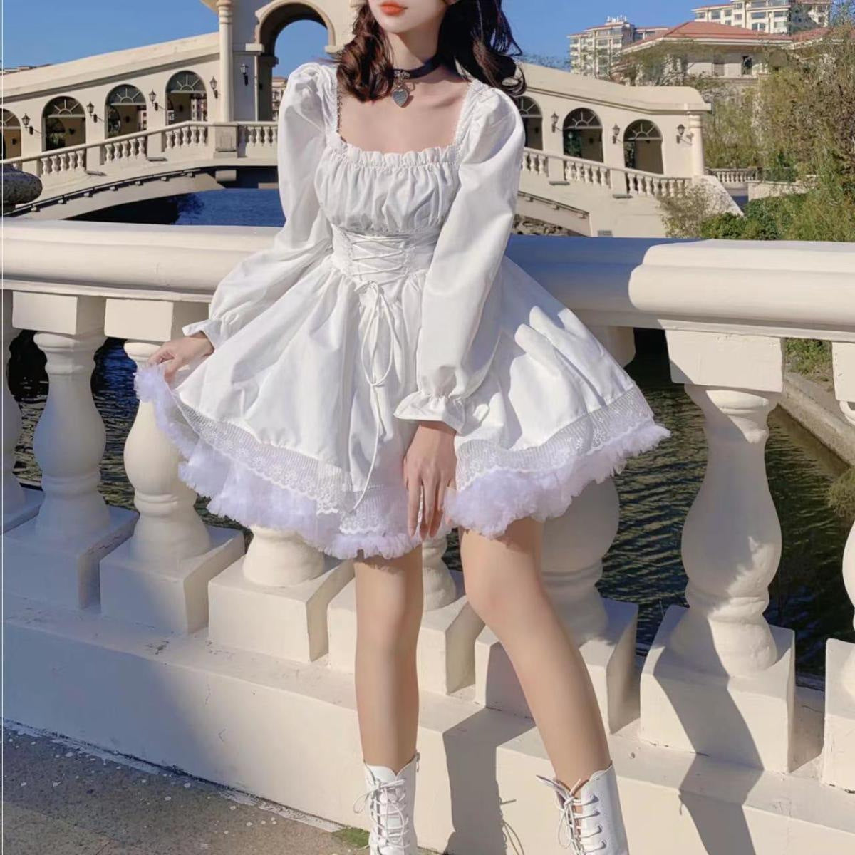 Maddison Reid | Square Neck Lace-Up Mini Dress For Women