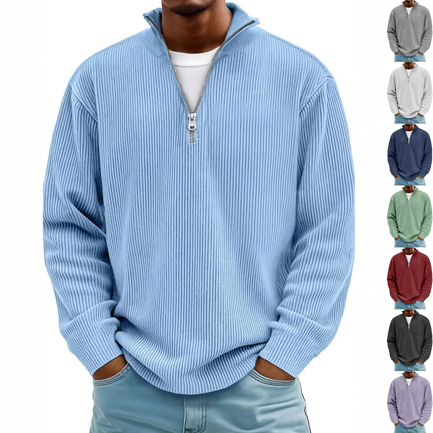 Liam Robertson | Ribbed Corduroy Quarter-Zip Sweatshirt For Men