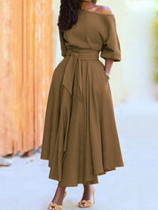 Grace Robertson | Off-Shoulder Tie Waist Maxi Dress For Women