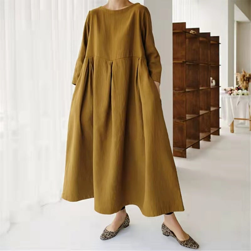 Silvana Windfield | Pleated Linen-Look Pocket Maxi Dress For Women