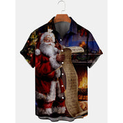 Fireside Glow | Red Santa Claus Print Christmas Shirt For Men