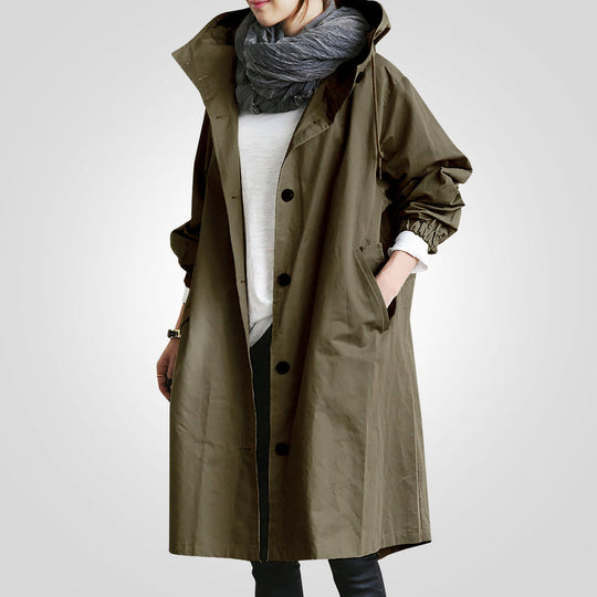 Paola Glenelg | Beige Long Hooded Raincoat For Women