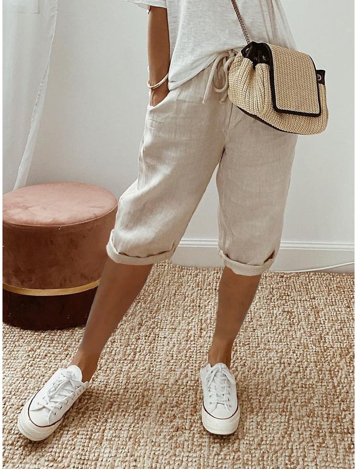 Ottavia Merimbula | Stone Cropped Linen-Look Pants For Women