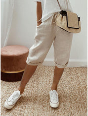 Ottavia Merimbula | Stone Cropped Linen-Look Pants For Women