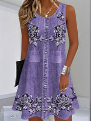 Scarlett Barnes | Denim Floral Print Midi Dress For Women