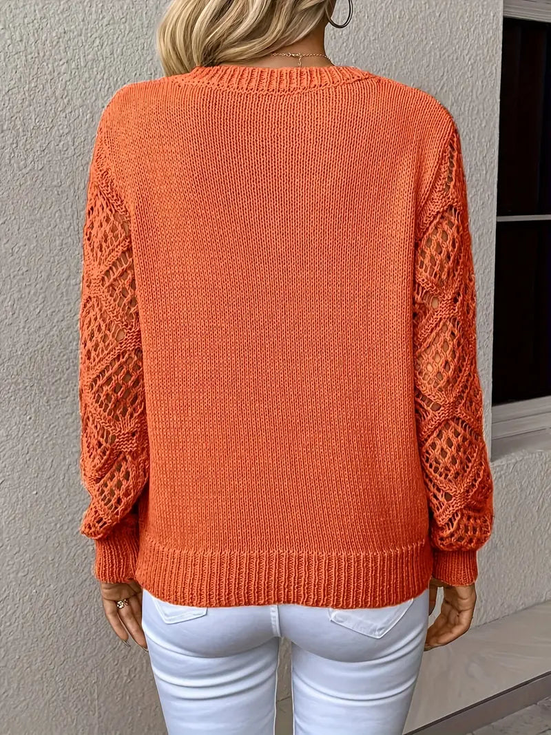 Grace Sullivan | V-Neck Crochet Sleeve Knit Sweater For Women