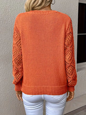 Grace Sullivan | V-Neck Crochet Sleeve Knit Sweater For Women