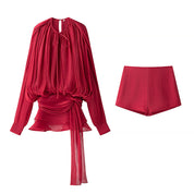 Alba Thornworth | Sheer Ruffle Blouse & Shorts Set For Women