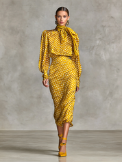 Nina Harlow | Vintage Polka Dot Satin Shirt & Skirt Set For Women