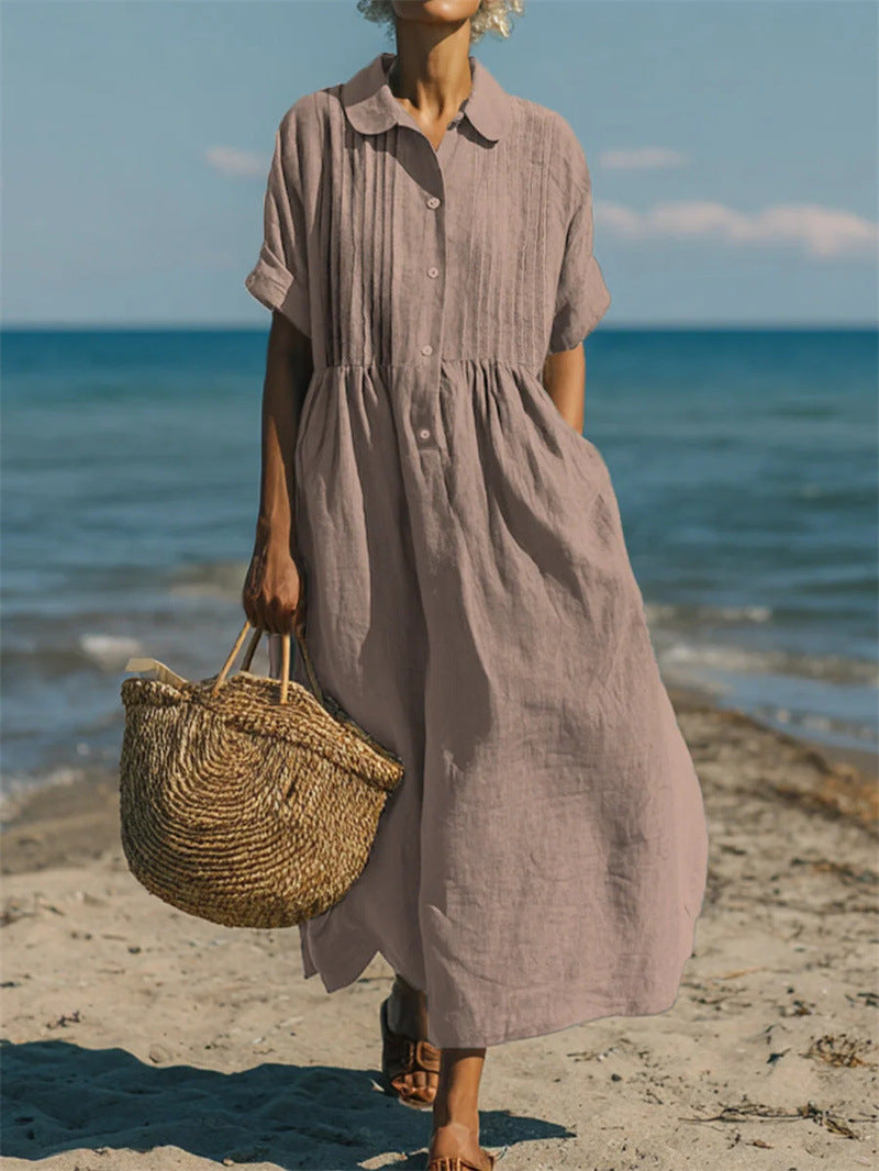 Ilaria Everwell | Button Front Pleated Summer Shirt Dress For Women