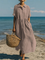 Ilaria Everwell | Button Front Pleated Summer Shirt Dress For Women