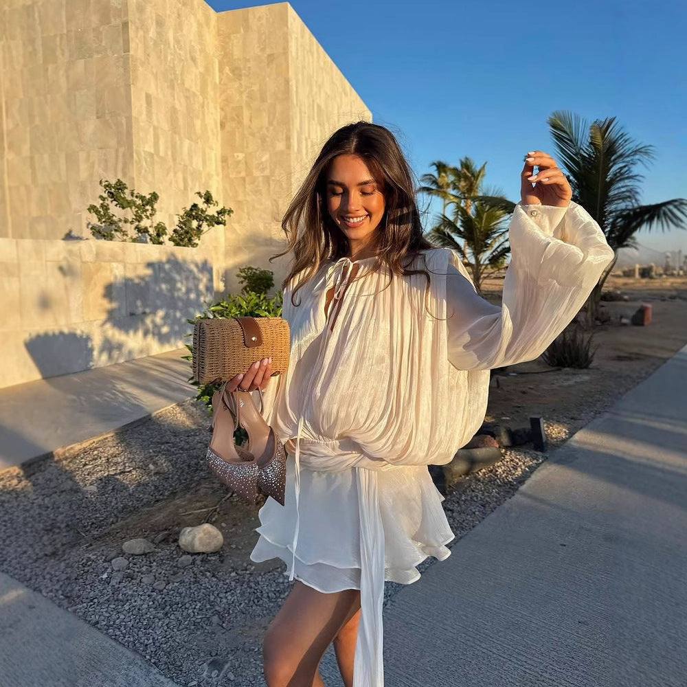 Alba Thornworth | Sheer Ruffle Blouse & Shorts Set For Women