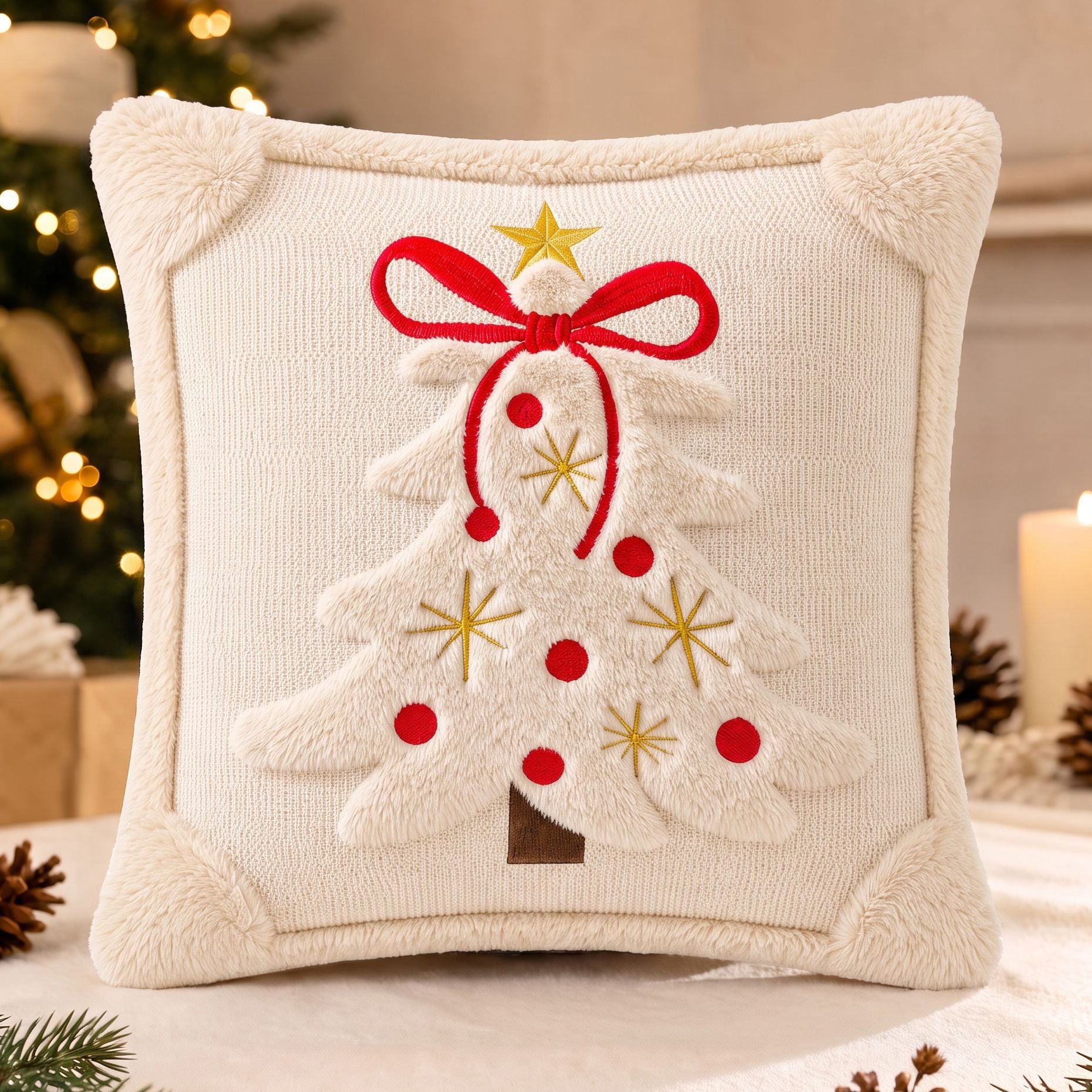 Fireside Noel | Embroidered Christmas Cushion Cover