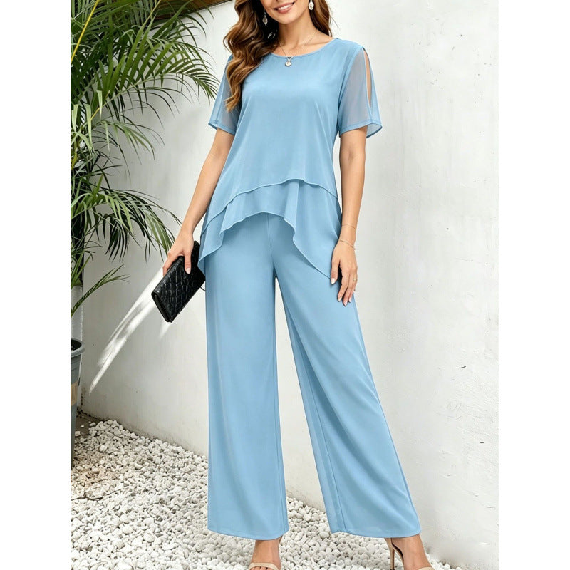 Donatella Sunstone | Navy Layered Top And Trouser Set For Women