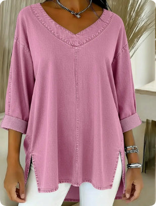 Clarissa Dunmore | Relaxed Denim V-Neck Top For Women