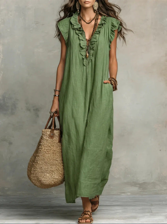 Mia Wilson | Bohemian Ruffle V-Neck Maxi Dress For Women