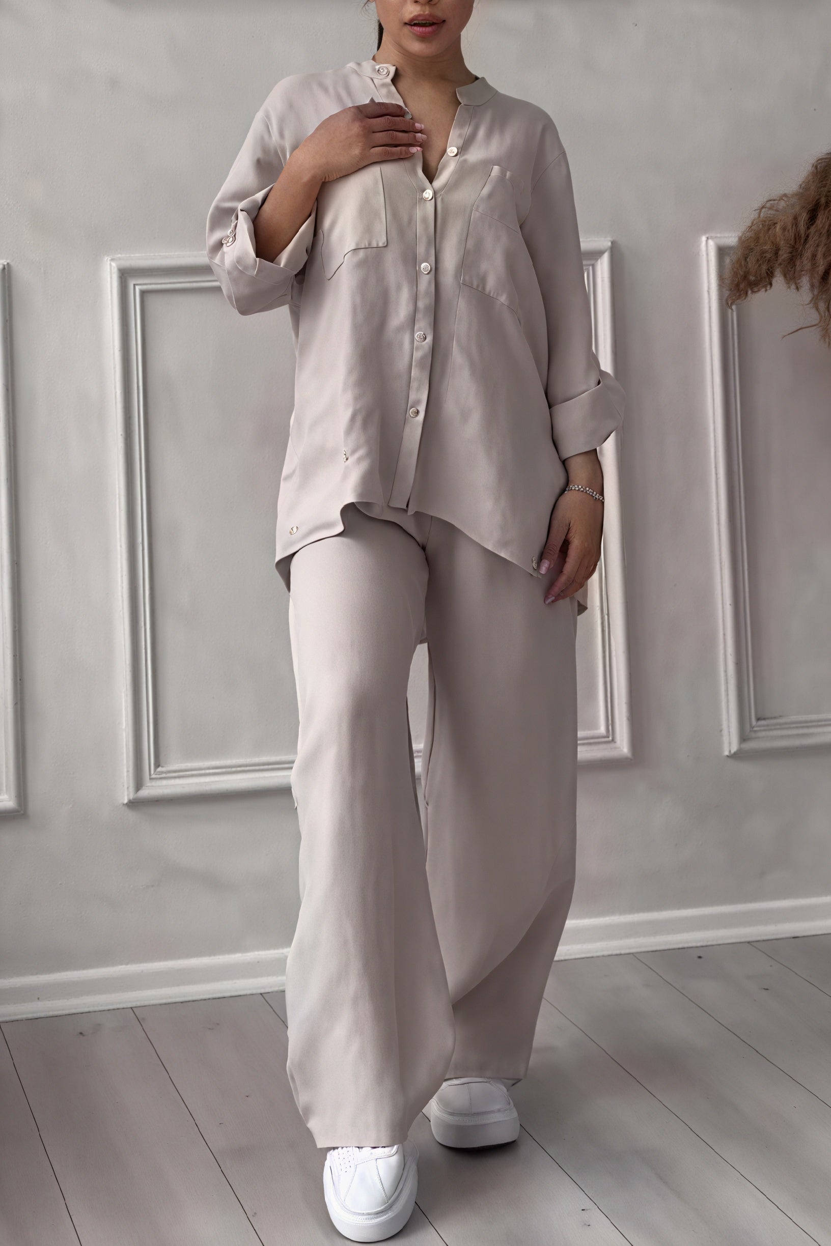 Harriet Campbell | Linen-Feel Wide Leg Two Piece Set For Women