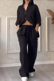 Harriet Campbell | Linen-Feel Wide Leg Two Piece Set For Women
