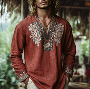 Darcy Whitlam | Rust Embroidered Resort Shirt For Men