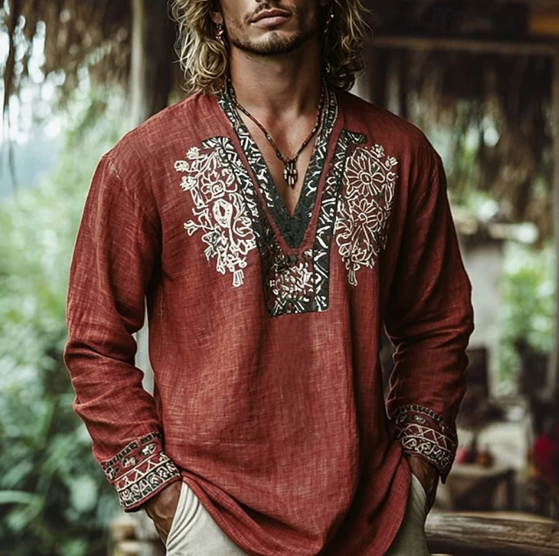 Darcy Whitlam | Rust Embroidered Resort Shirt For Men