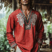 Darcy Whitlam | Rust Embroidered Resort Shirt For Men