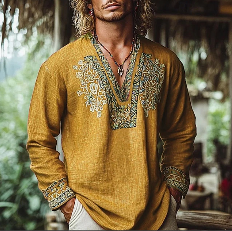Darcy Whitlam | Rust Embroidered Resort Shirt For Men