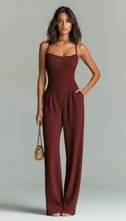 Daria Presmore | Camel Ribbed Knit Wide Leg Cami Jumpsuit For Women
