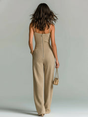 Daria Presmore | Camel Ribbed Knit Wide Leg Cami Jumpsuit For Women