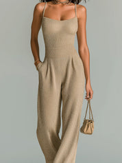Daria Presmore | Camel Ribbed Knit Wide Leg Cami Jumpsuit For Women