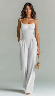 Daria Presmore | Camel Ribbed Knit Wide Leg Cami Jumpsuit For Women