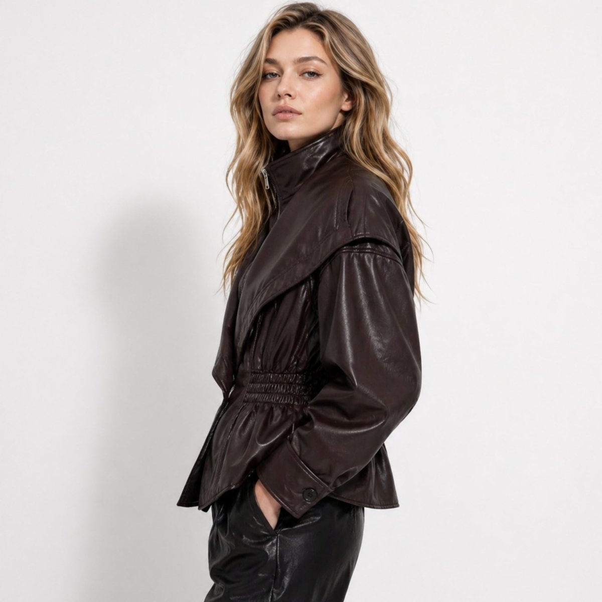 Valentina Moreau | Luxe Faux Leather Peplum Jacket For Women
