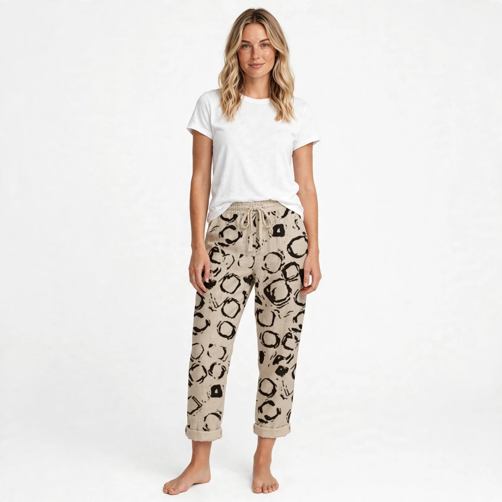 Mila Ashford | Printed Linen Look Jogger Pants For Women