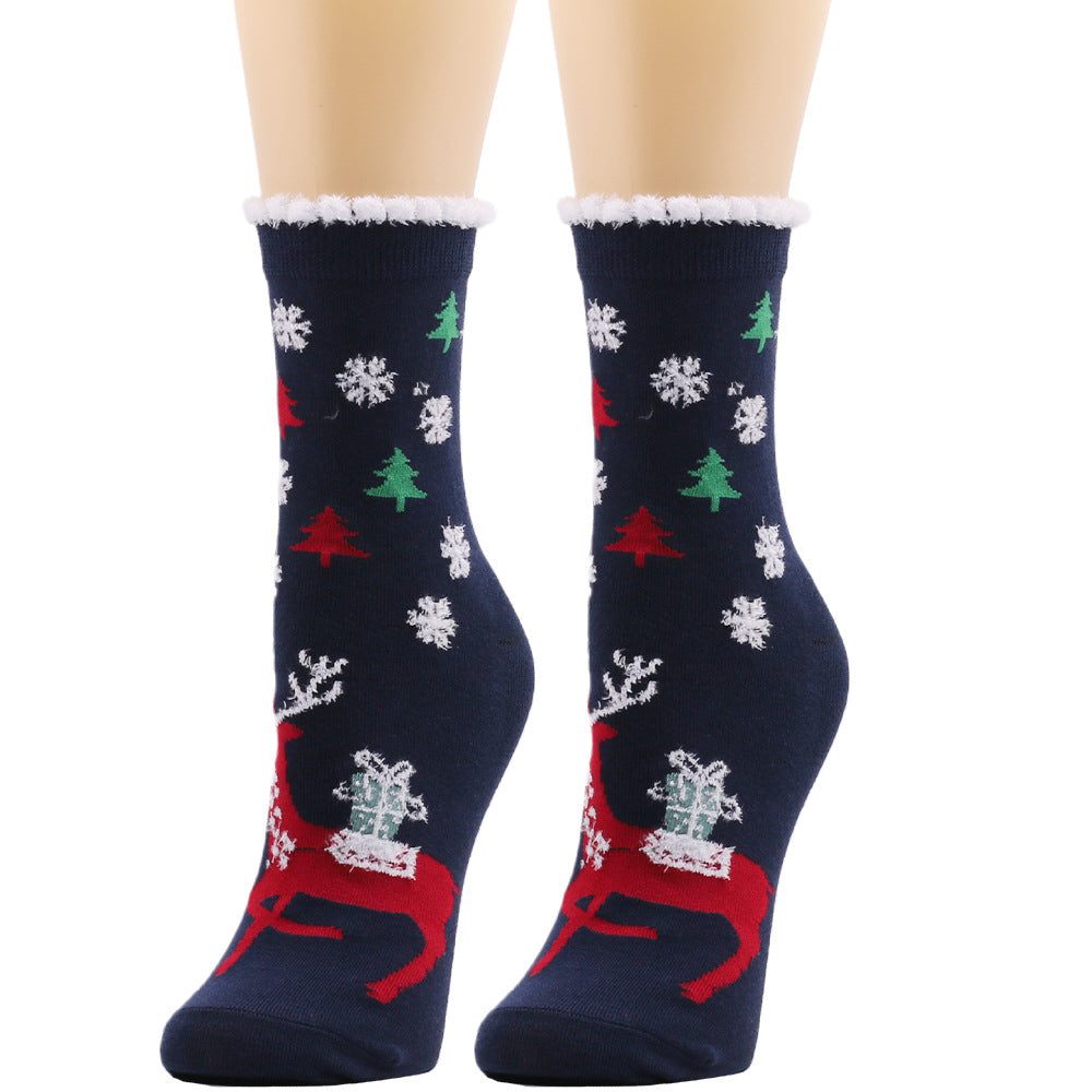 Snowy Wish | Navy Santa Print Christmas Socks For Women